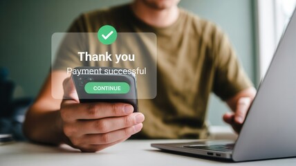 Confidently complete online transactions with a successful payment confirmation on a smartphone screen