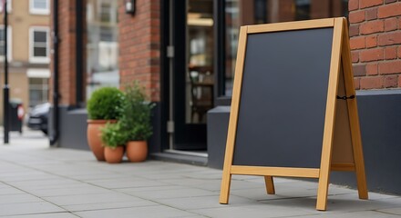 Empty Blackboard A- Frame Sign On Sidewalk a-frame