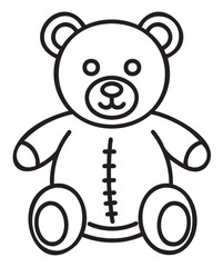 Obraz premium Black outline of a classic teddy bear with simple, minimalistic features, including stitched detailing on the belly.