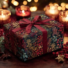 christmas gift box with red ribbon