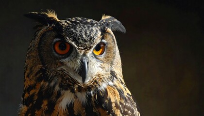 Fototapeta premium Close-up of an Owl's Face with Intense Eyes and Detailed Feathers