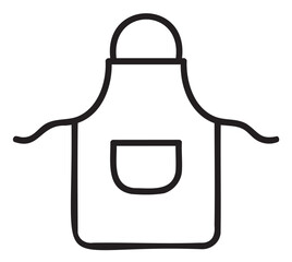 Minimalist black outline icon of a simple cooking apron with a singular front pocket and neck loop.