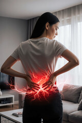 Back pain, kidney inflammation, woman suffering from backache
