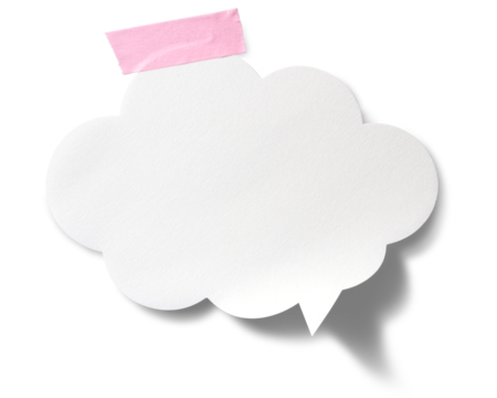 ピンク色のテープで留められた、吹き出しの形をしたメモ
