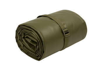 Rolled olive drab sleeping pad for camping and hiking