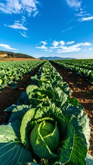 Cabbage field under a blue sky
