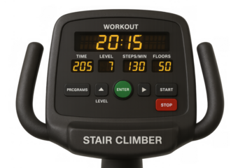 Stair climber gym equipment digital display showing workout data