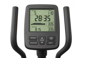 Eliptical exercise machine digital display showing fitness data