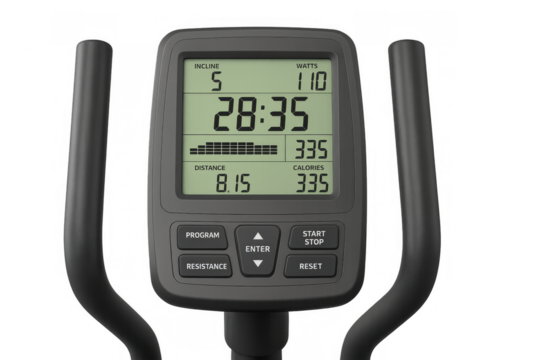 Eliptical exercise machine digital display showing fitness data