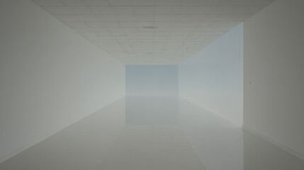Fototapeta premium An empty white tunnel with a bright open doorway at the end