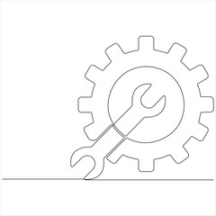 Continuous one line art drawing gear of business teamwork concept vector illustration