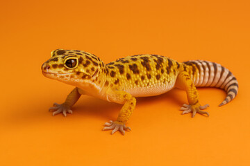 Naklejka premium オレンジ背景のヤモリ｜Gecko on Orange Background