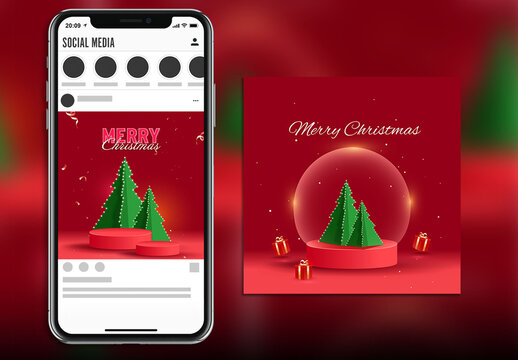 Merry Christmas Celebration, Editable Social Media Post in Red Color.