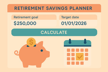 Interactive retirement savings planner dashboard with calculator and calendar