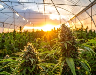 Cannabis bloom at sunset