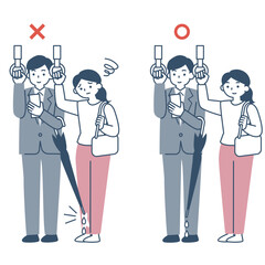 電車内での迷惑な傘の持ち方