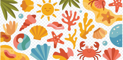 Summer Beach Elements Cartoon Illustration