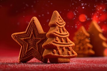 A festive Christmas tree made entirely of gingerbread cookies in the shape of stars, beautifully decorated for the holiday season.