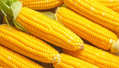 Close-up of fresh corn on the cob, yellow and green, healthy food