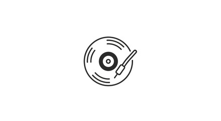 A minimalist line art illustration of a vinyl record player isolated on white background, perfect for music lovers and vintage enthusiasts alike