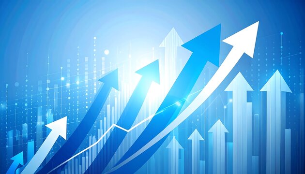 Business growth concept with upward arrows representing financial success