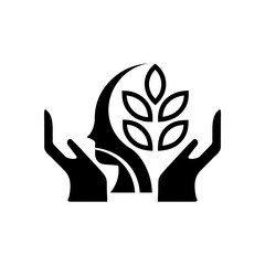 Minimalist line icon of a head with two hands, symbolizing scalp and head massage.