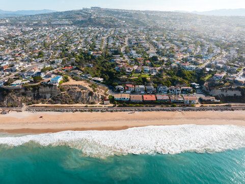 Aerial View of San Clemente Beach with Neighborhoods in Background