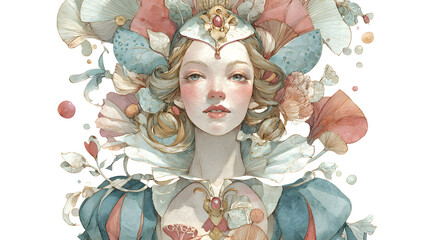 Fantasy fairy queen watercolor face illustration