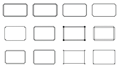 rectangle thin frame border, square black glowing vintage frame set vector illustration