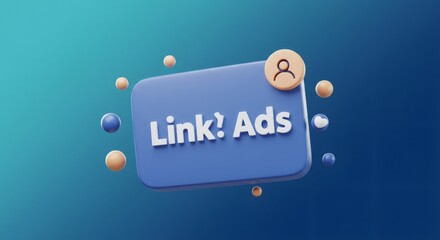 Abstract Link Ads Illustration in Blue Tones with Spherical Accents on Gradient Background