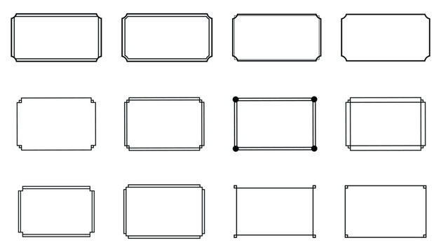 rectangle thin frame border, square black glowing vintage frame set vector illustration
