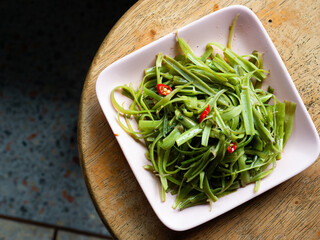 stir fried morning glory or water spinach with chili