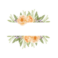 水彩で描いた秋色の薔薇の長方形フレーム