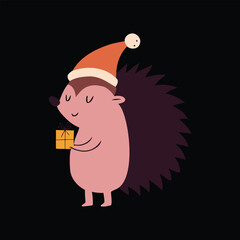 happy hedgehoq with christmas gift
