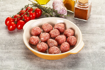 Uncooked raw beef meatball minced