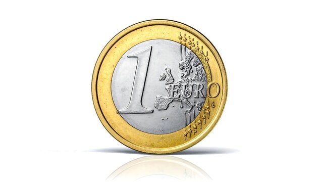 Close-up of a one Euro coin isolated on a white background
