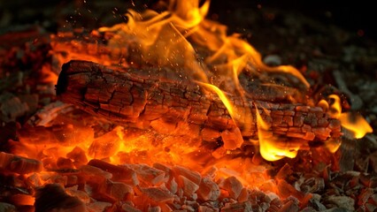 Detail Shot of Hot Embers with Flying Sparks