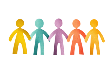 Colorful paper cutouts, holding hands, in a row