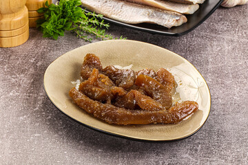 Herring roe snack in the plate