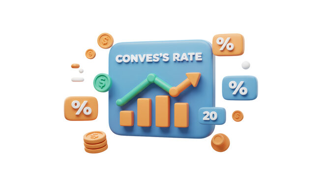 Conversion Rate Increase Illustration with Blue and Orange Accents Percentage Symbols Coins and a Graph on a Black Background Perfect for Financial Concepts