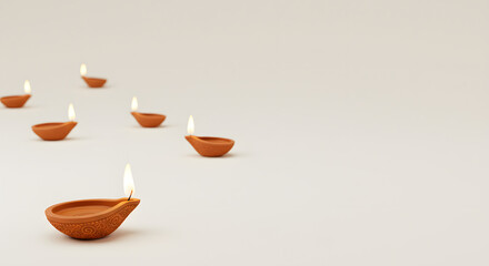 Minimalist 3D Diwali Background with Traditional Clay Diya Oil Lamp and Ample Copy Space