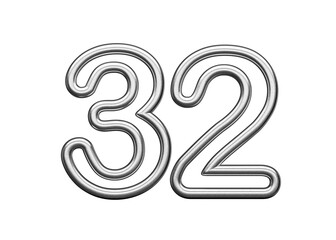 Number Thirty two 32 Made Of Silver Metallic White Background 3D Illustration