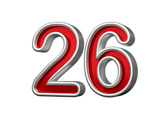Vibrant Red Number Twenty six 26 With Metallic Gleam And Beveled Edges, 3D Illustration
