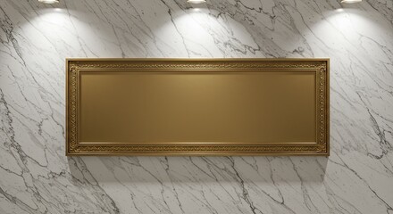 Elegant golden frame on marble wall offering refined aesthetic and sophistication