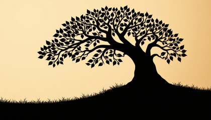Silhouette tree abstract nature landscape grass sunset peaceful elegant shadow artistic curved branch leaf outdoor tranquil