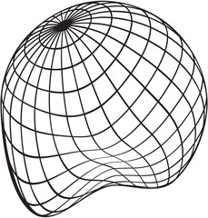 Abstract Three Dimensional Wireframe Sphere with Geometric Grid Lines on Transparent Background