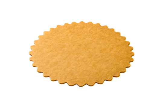 Gold cardboard cake circle isolated on transparent background for pastry shop