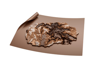 Vintage Map Of North Macedonia In Brown Unrolled Map Paper Sheet 3d Illustration