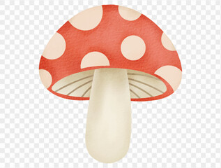 Watercolor red mushroom spooky forest fantasy Halloween decoration Vector.