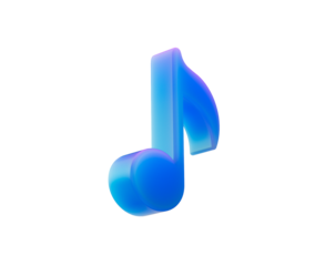 Vibrant blue 3D musical note icon symbolizing sound rhythm melody. 3d illustration